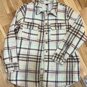 Plaid Button-Up Shirt in Cream and Brown - Womens XS